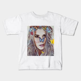 beautiful elf girl with colorful butterflies Kids T-Shirt